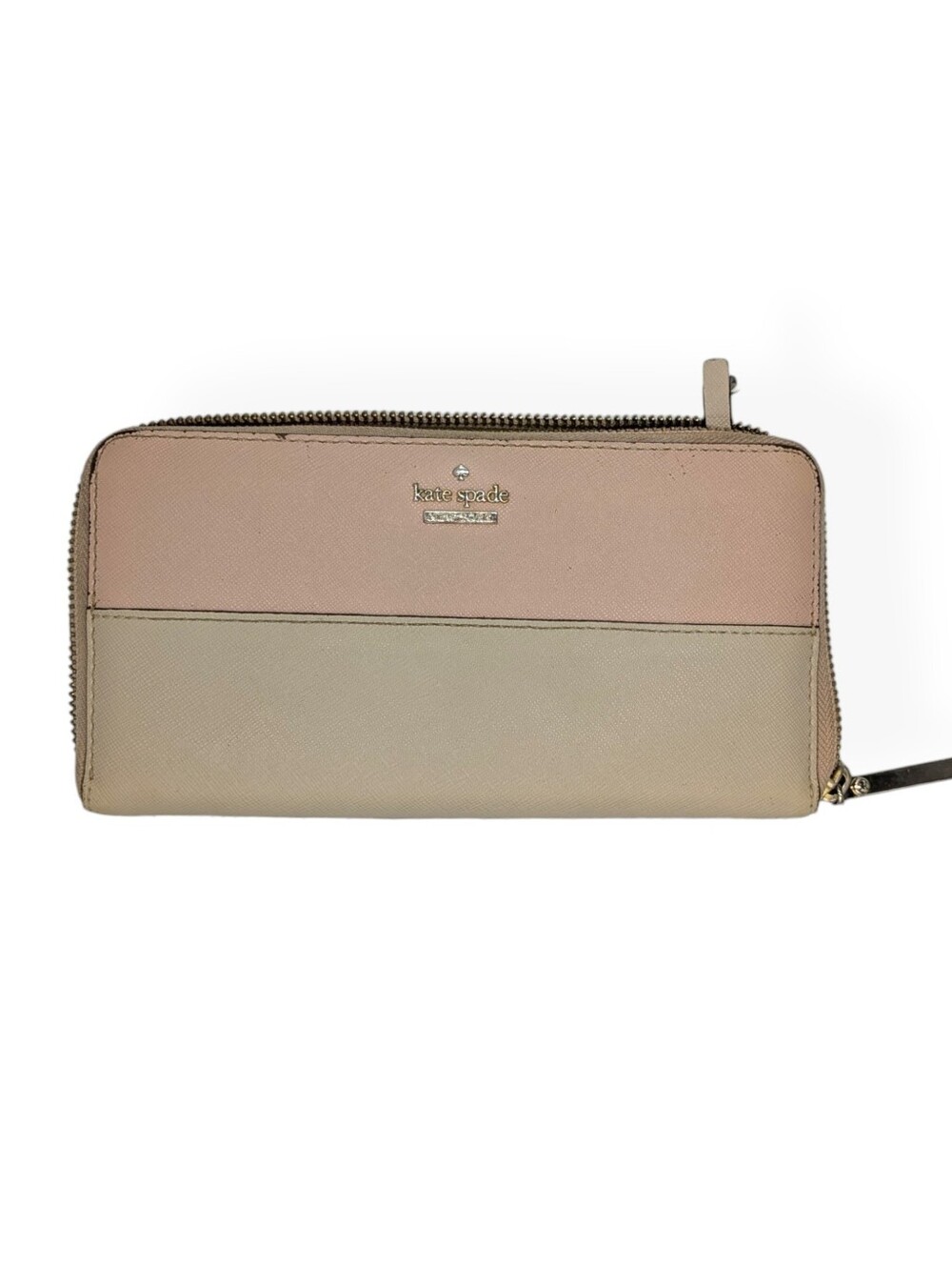 Kate Spade Colorblock Wallet Beige Pink Zip Around Continental Saffiano Leather